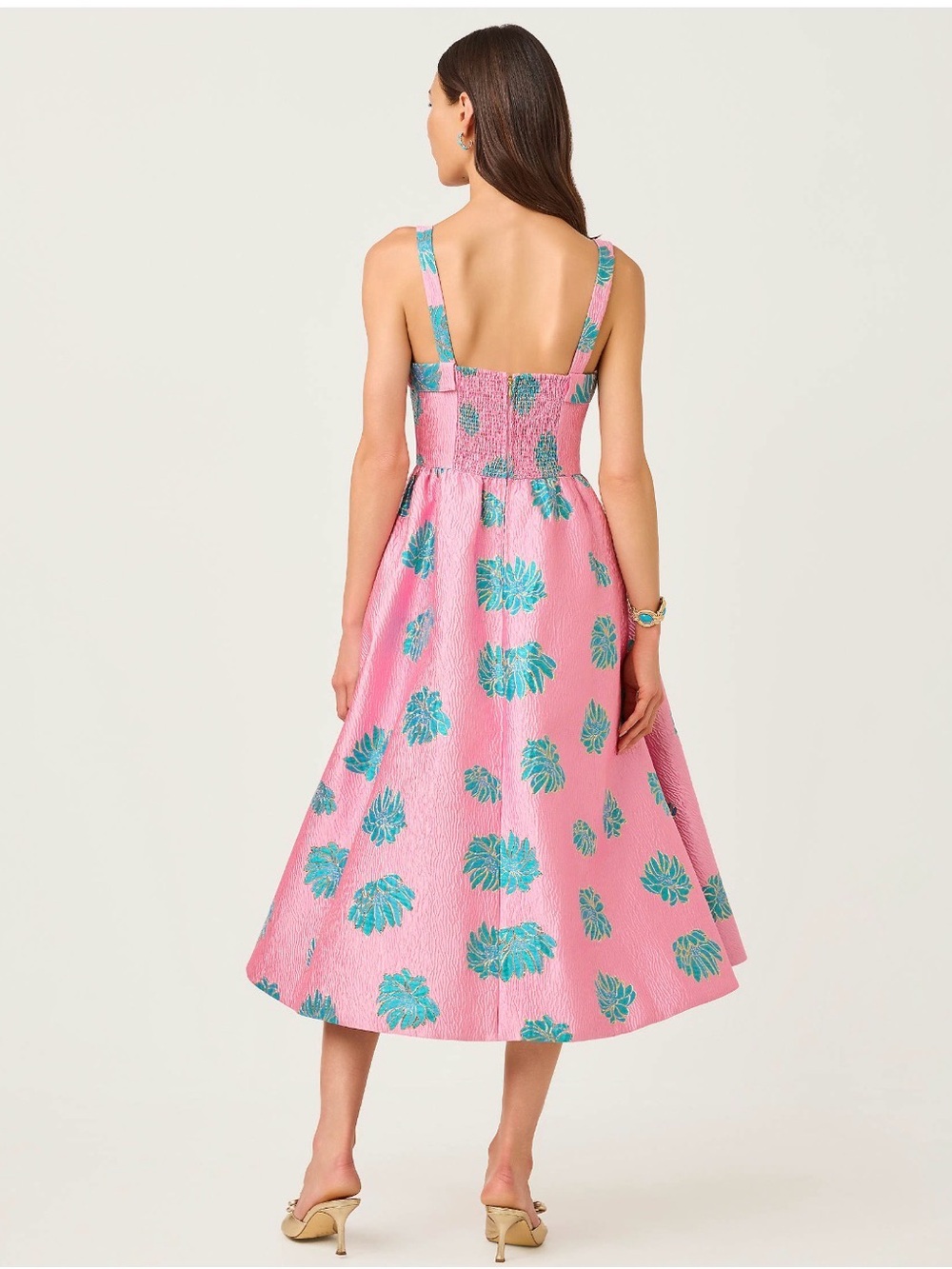 Lilly Pulitzer Rissy Floral Midi Dress with Teal Leaf Motif SZ 10 - Picture 2 of 2